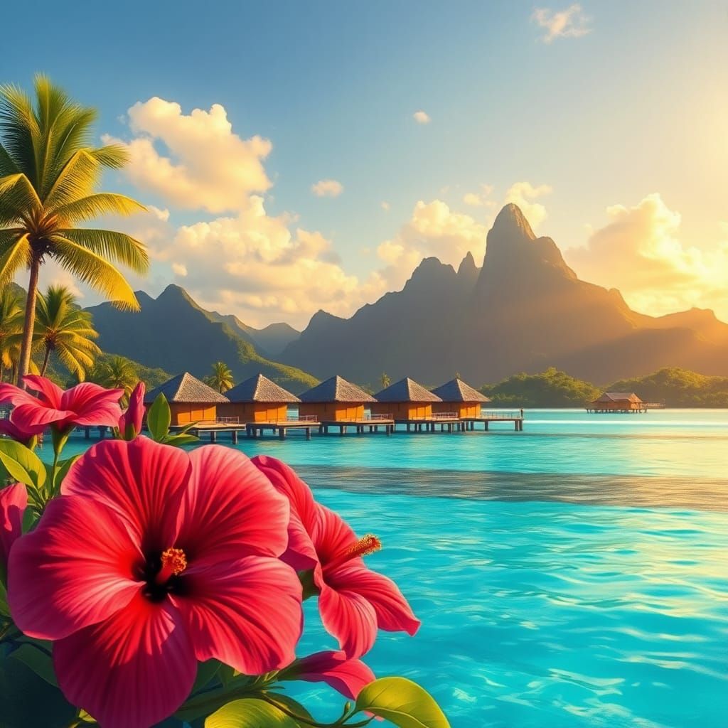 Bora Bora Lagoon in Post-Impressionist Style