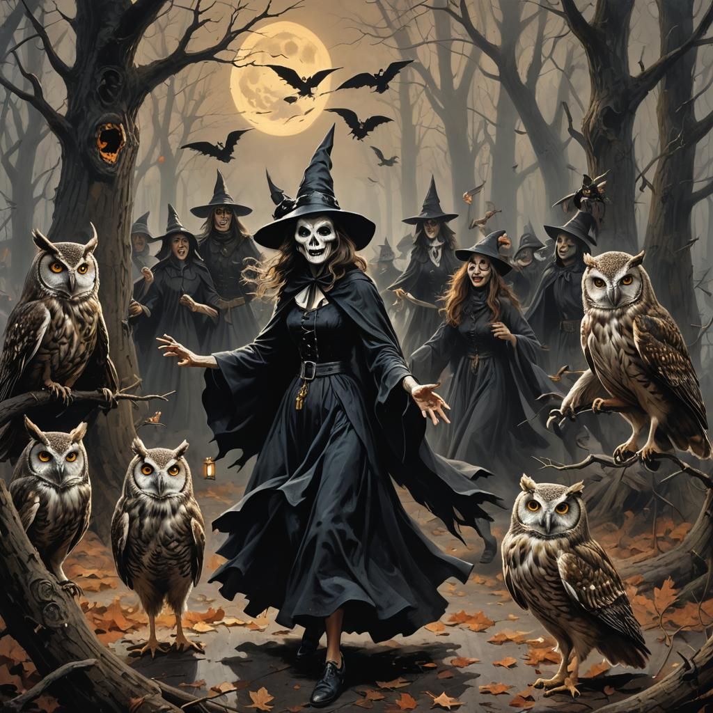 Sinister Witches Dance Under Screaming Owls