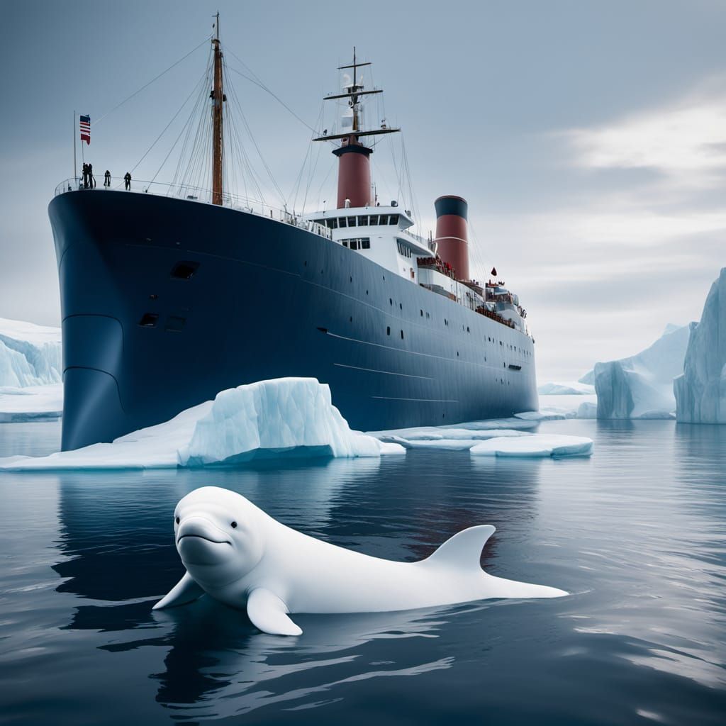 Cinematic Arctic Whale with Polar Bear in Icy Waters