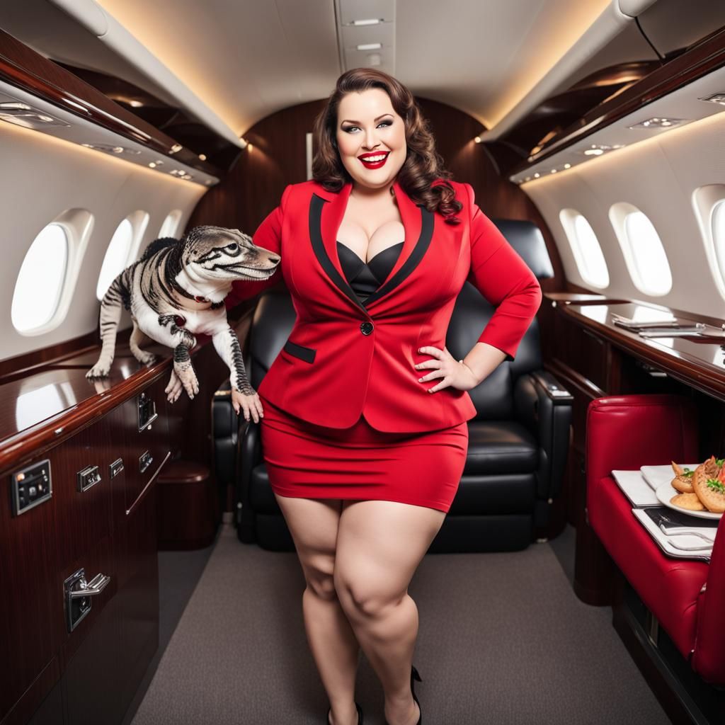 Curvy Woman and Alligator on Private Jet