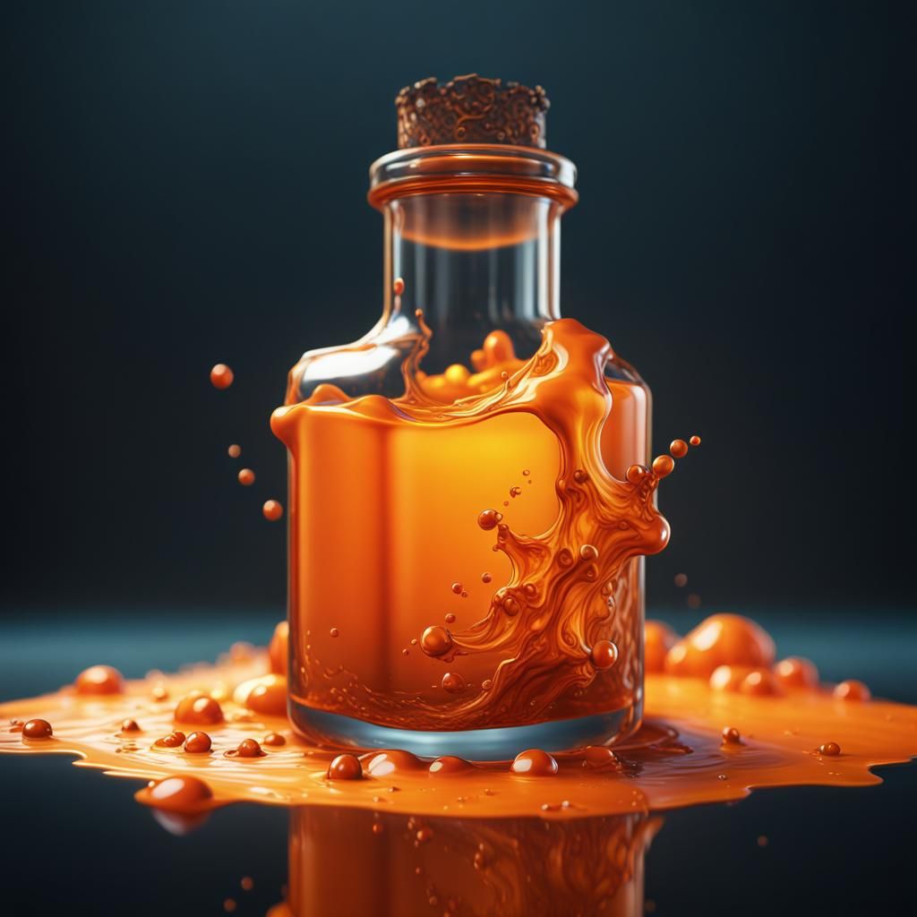 Vial of Orange Liquid in Detailed Digital Painting