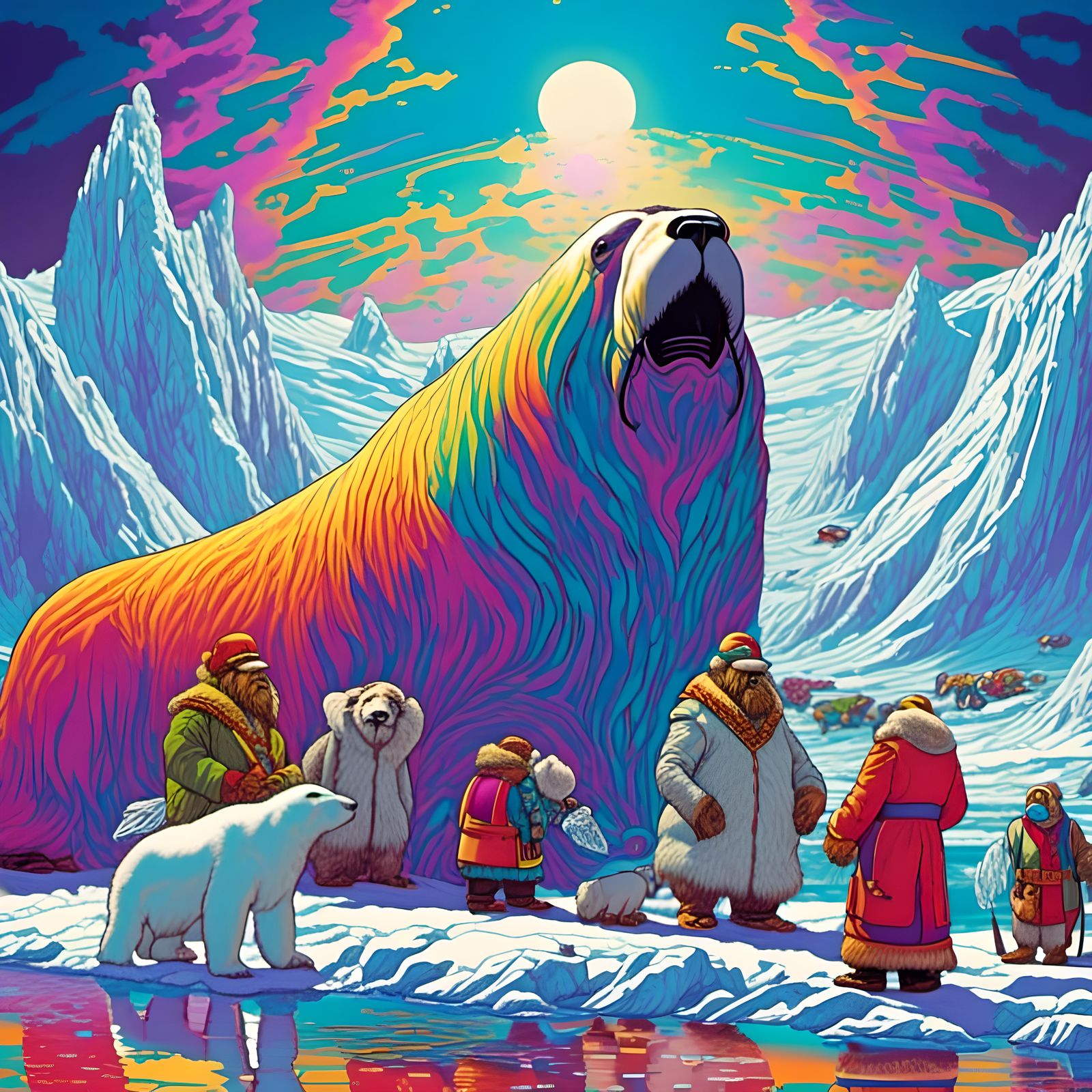 Arctic Walruses and Polar Bears Dancing Steampunk