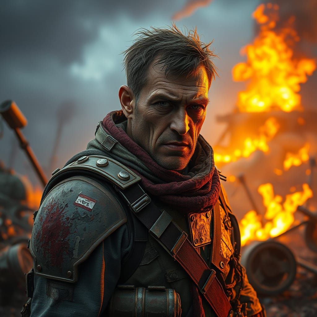 Hyperrealistic War Scene in a Dystopian Landscape