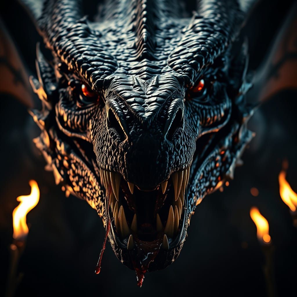 Majestic Dragon Portrait in Dark Cave Setting