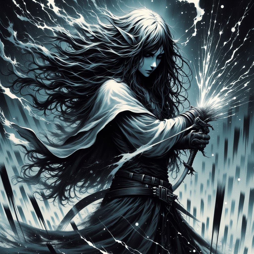 80s Anime Dark Elf Warrior in Rage