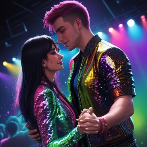 Nightclub Scene: Two Men Holding Hands as Oil Painting