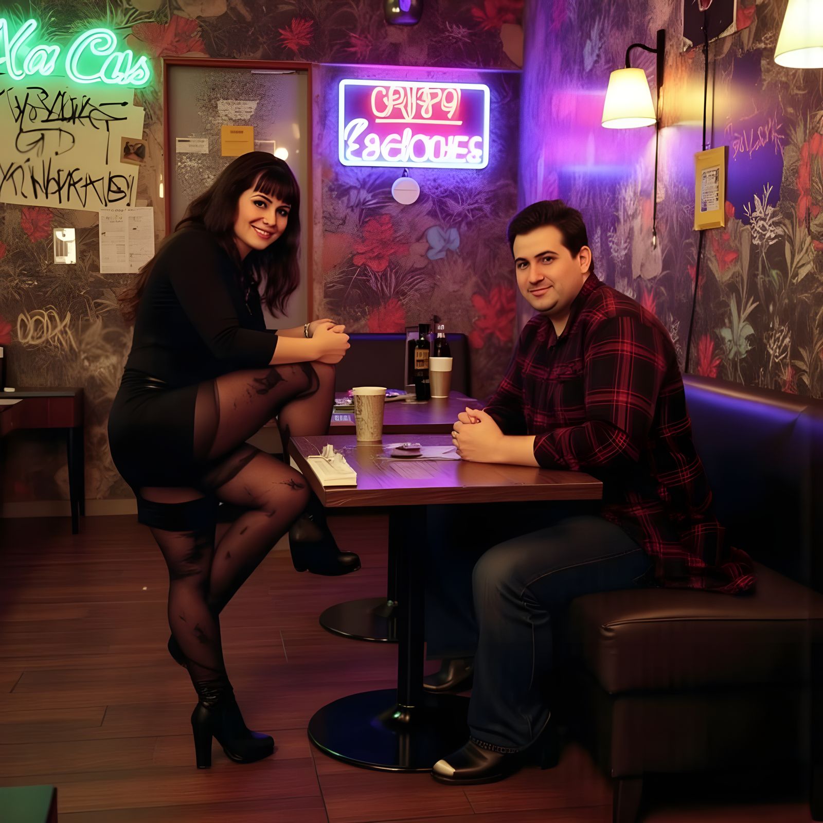 Gothic Woman and Man in Punk Club