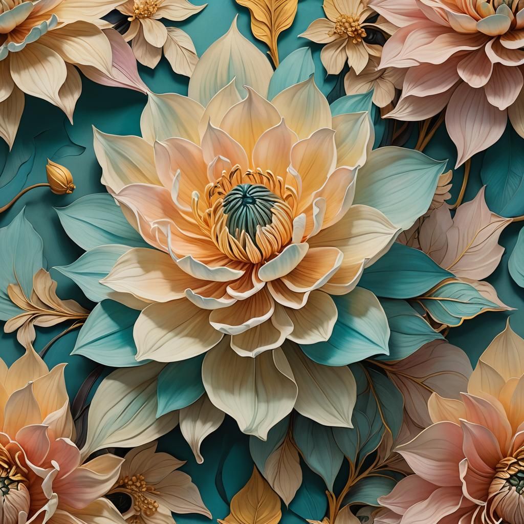 Ornate Flower in Dream Garden, Art Nouveau Style