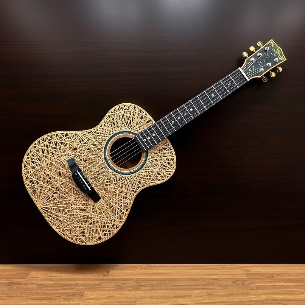 Intricate String Art Guitar in Op Art Style