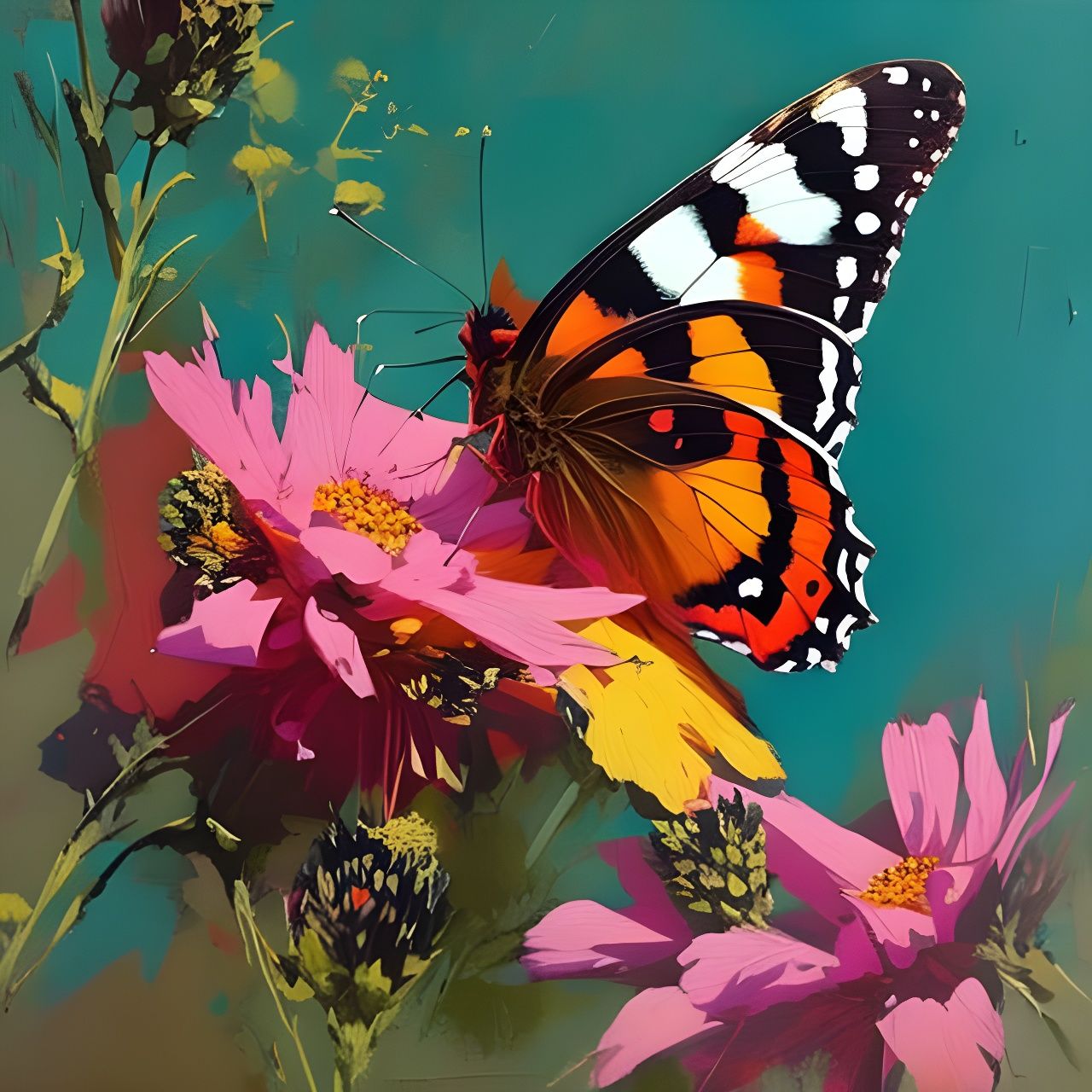 Red Admiral Butterfly Digital Painting in Vibrant Colors