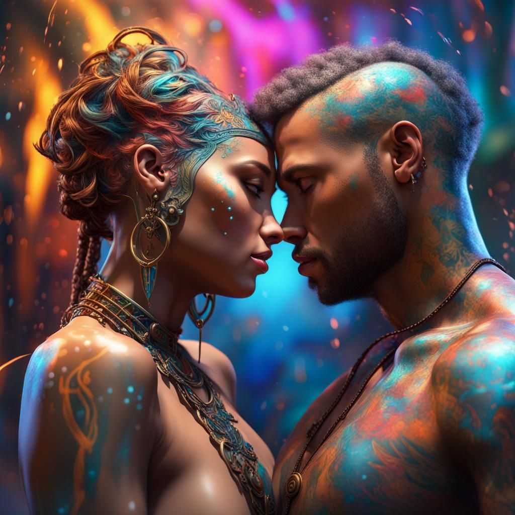 Divine Lovers Portrait in Hyperrealistic Graffiti Art