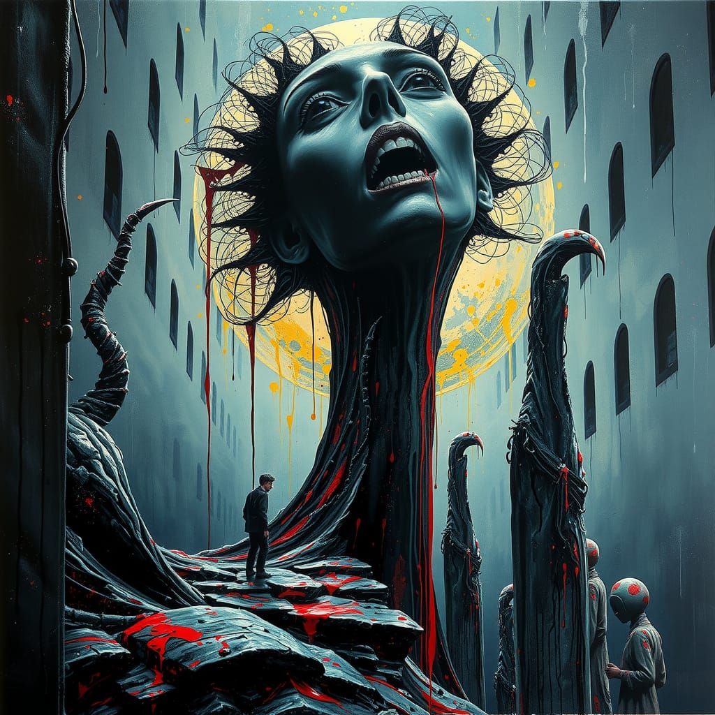 Dark Gothic Sci-Fi Painting in Don Davis Style