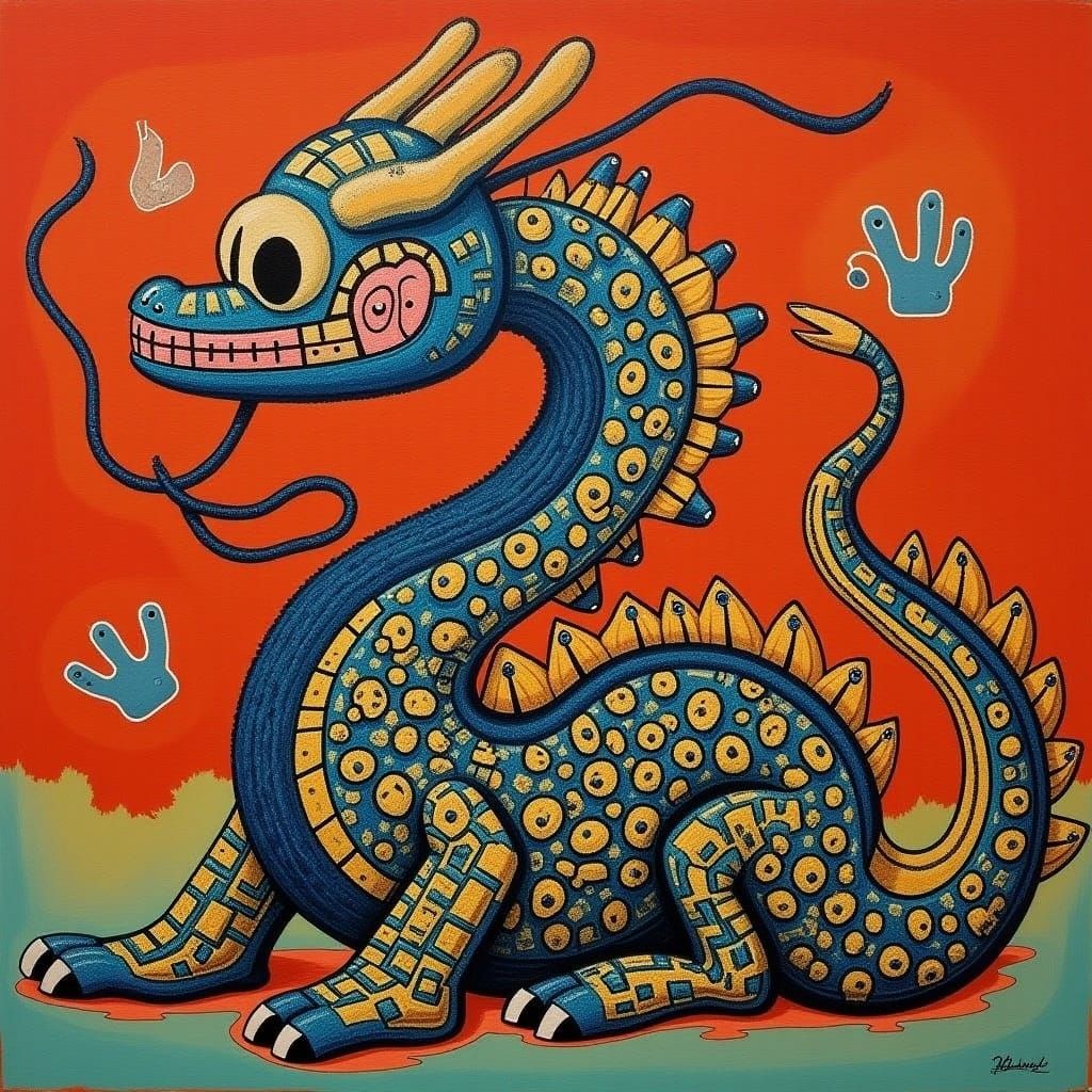 Chinese Dragon in Dubuffet Doll Style