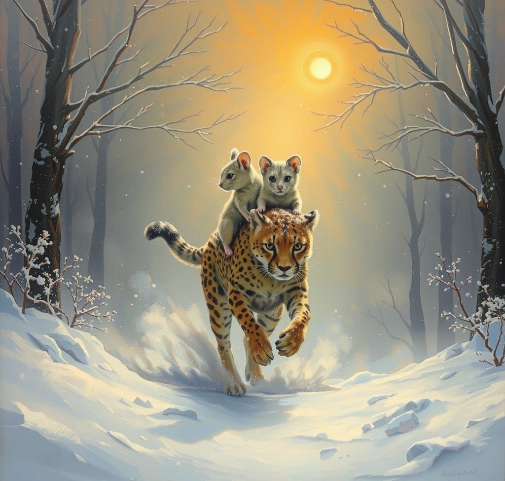 Cheetah and Mice in a Snowy Storm