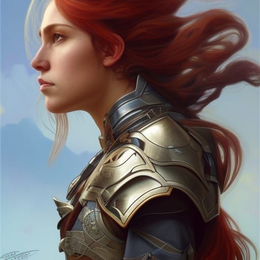 Armored Female Paladin Portrait in Hyperdetailed Digital Art