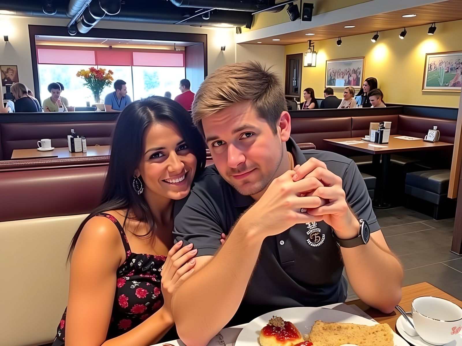 Cozy Diner Scene with Snuggled Couple