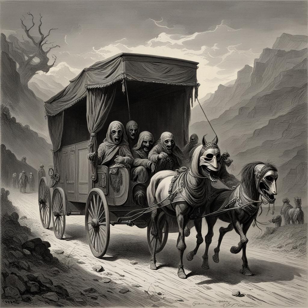 Road caravan with a theatre mask