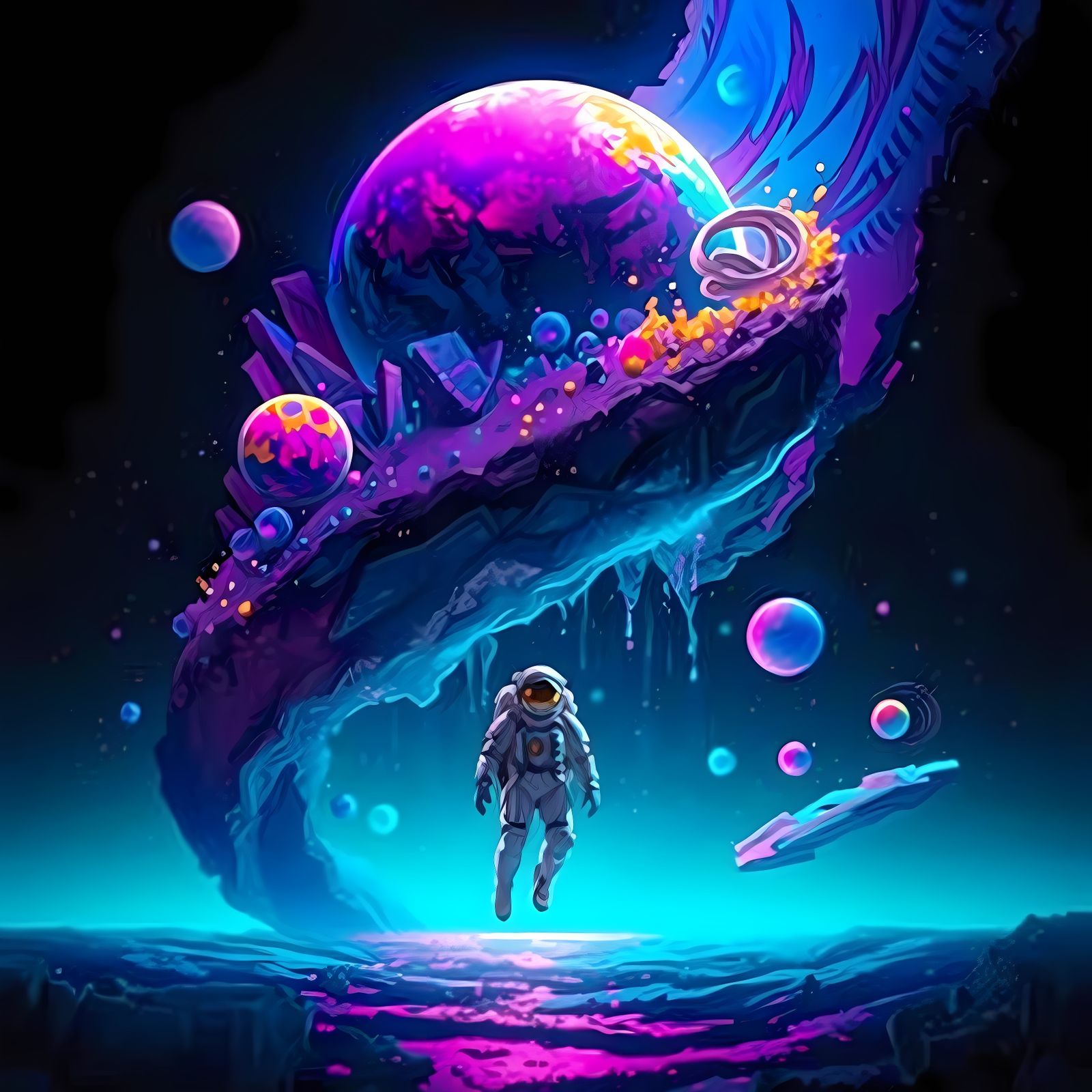 Galactic Cosmic Explorer in Neon Dreamscape
