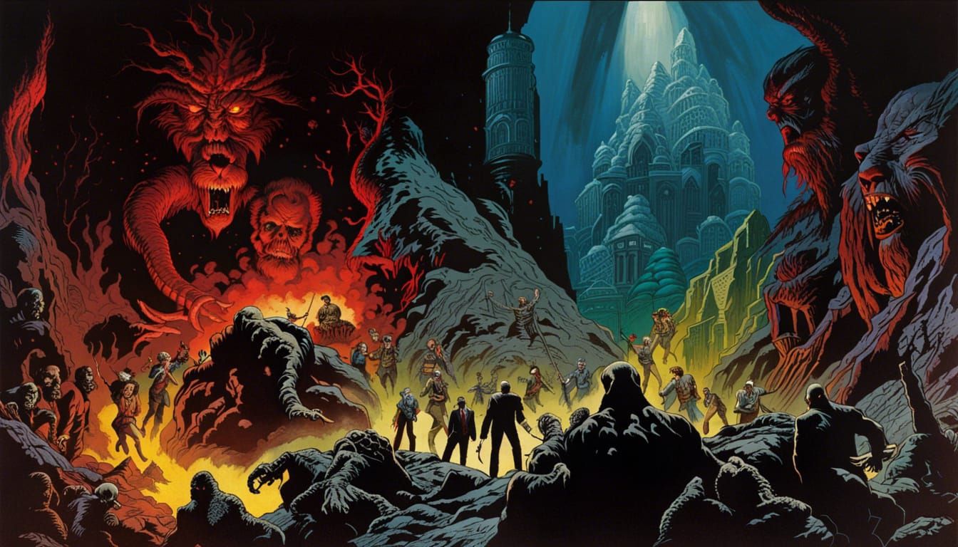 Expansive Horror Landscape in Maximalist Style