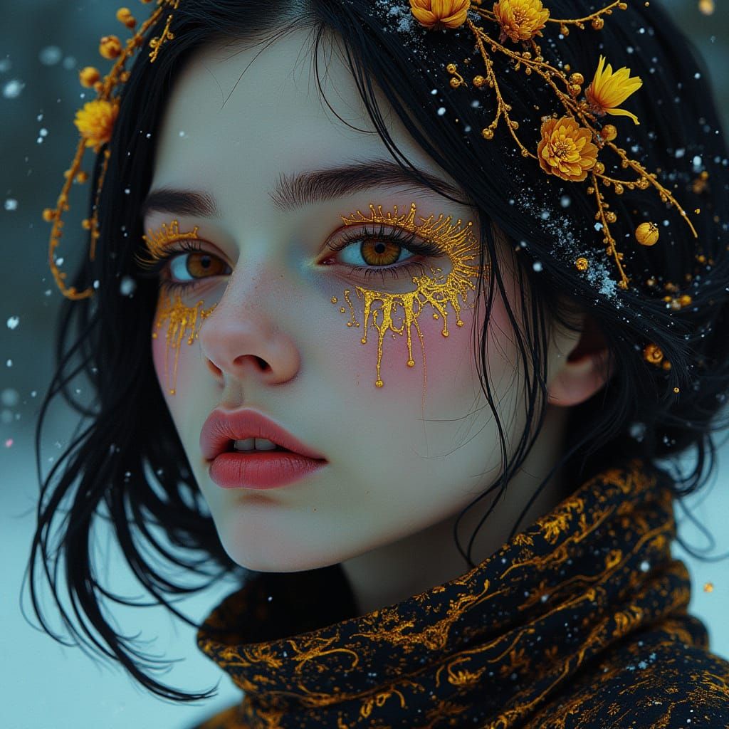 Surreal Golden Portrait in Neonpunk Style