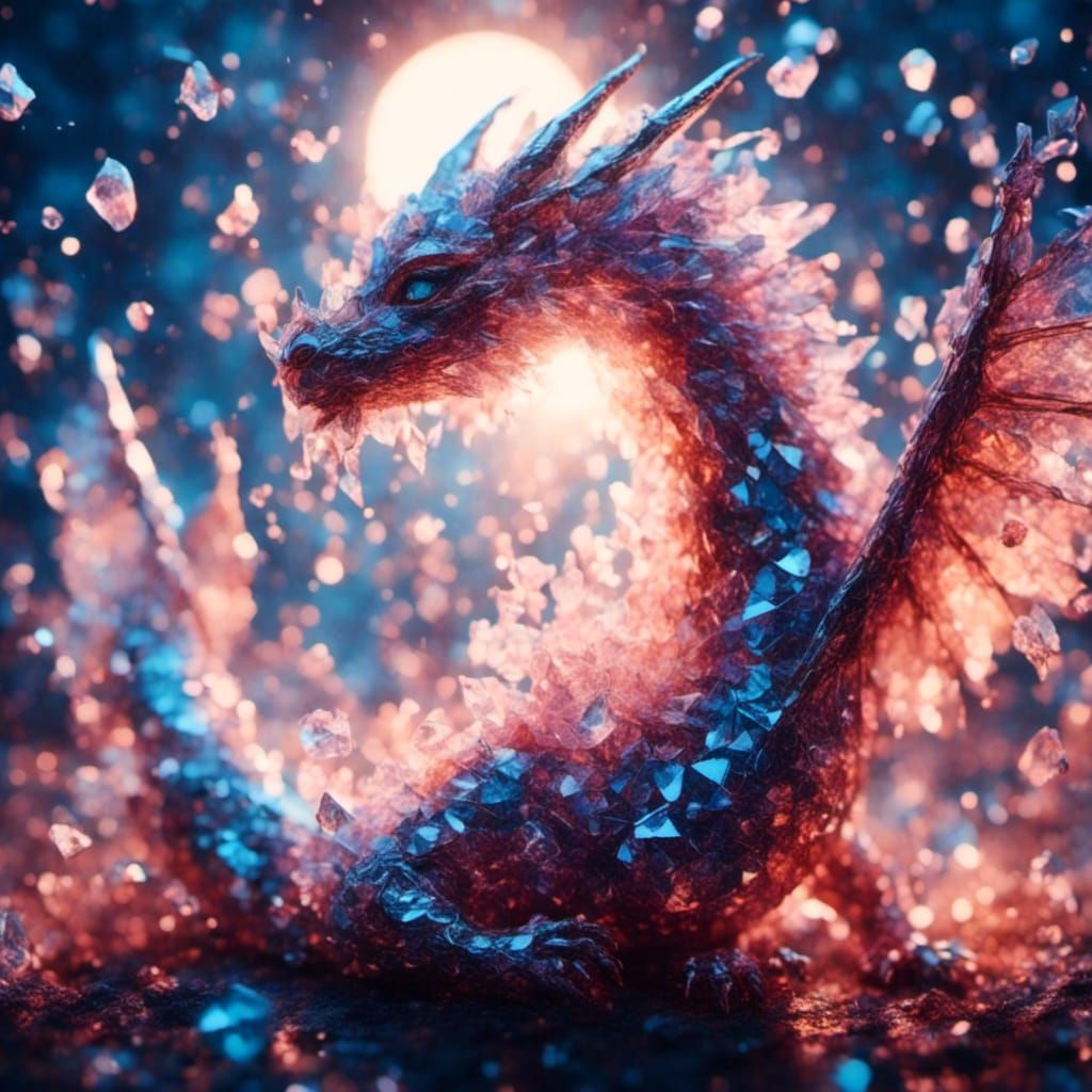 Crystal Dragon in the Clouds with Cracked Glass Effect