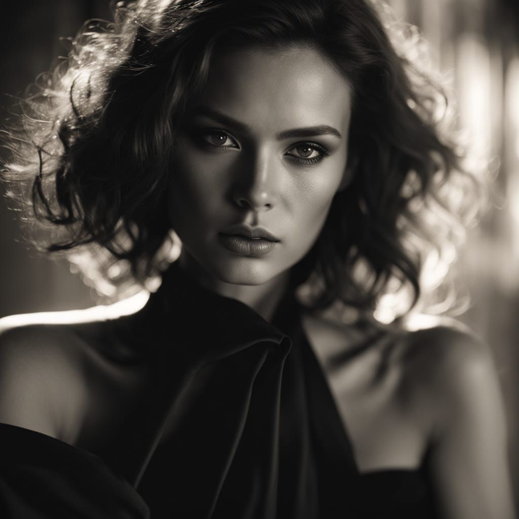 Sensual Woman in Satin Gown, Chiaroscuro Lighting