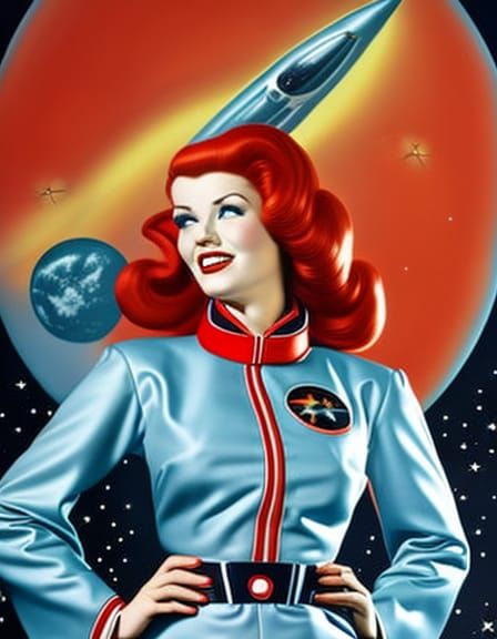 Retro Sci-Fi Space Girl in 1950s Style