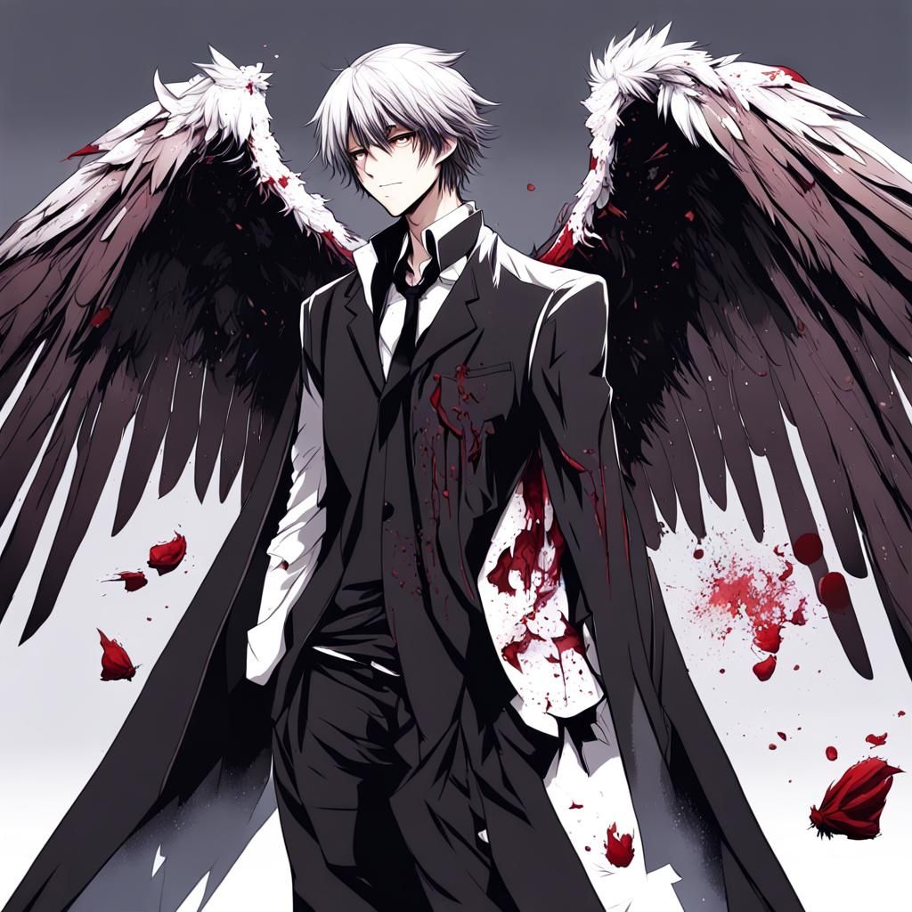 Fallen Angel Standing by Humanity in Anime Style