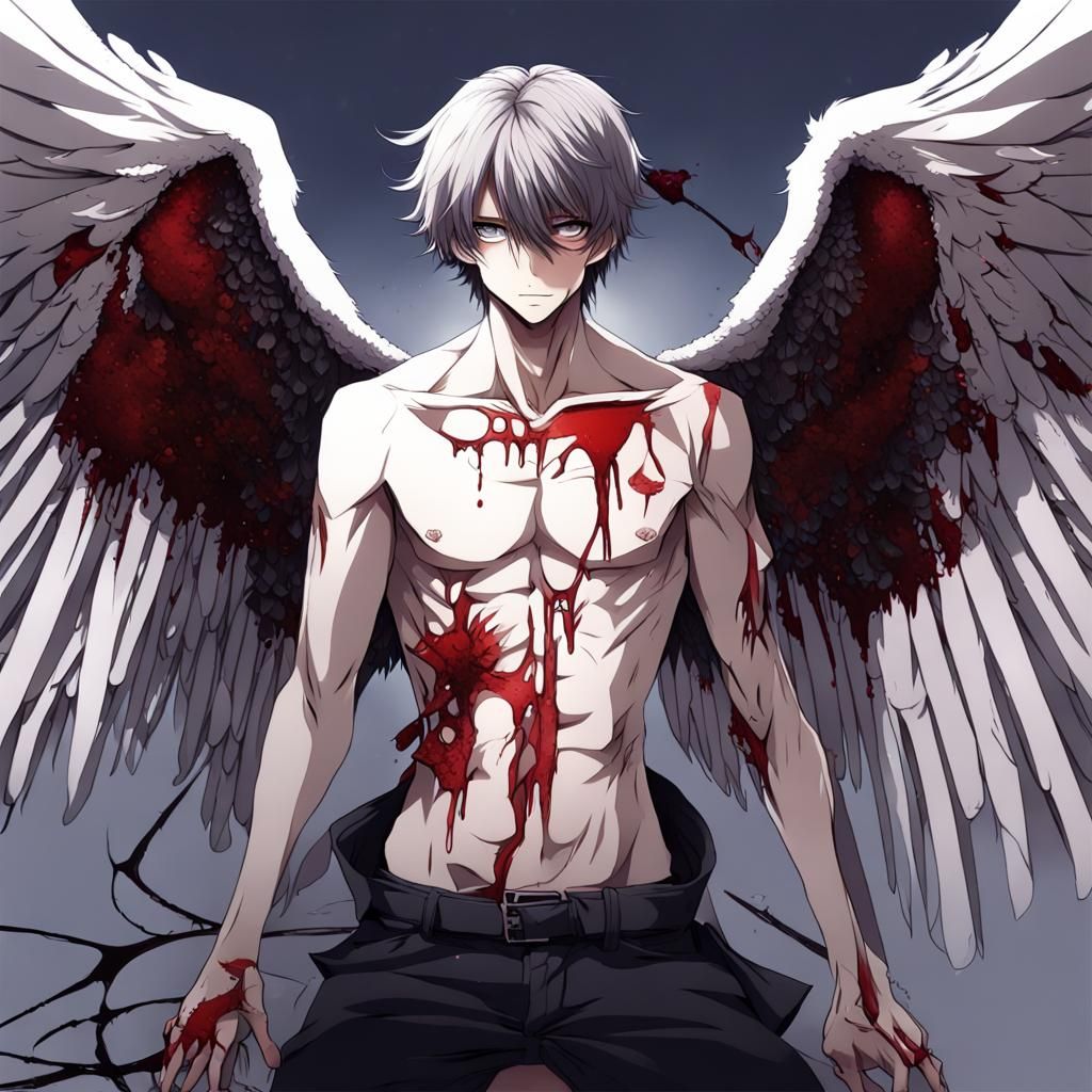 Fallen Angel Standing by Humanity in Anime Style