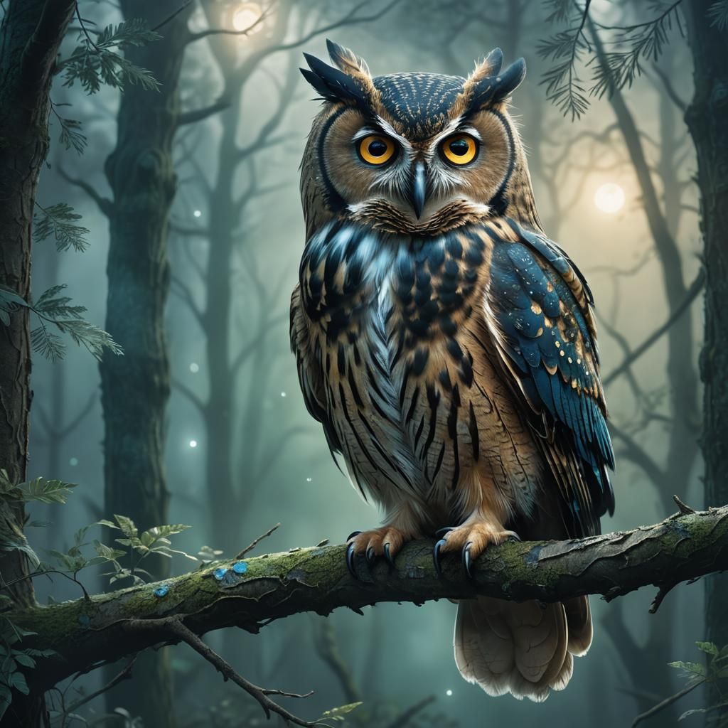 Majestic Owl in Misty Forest: Digital Matte Painting