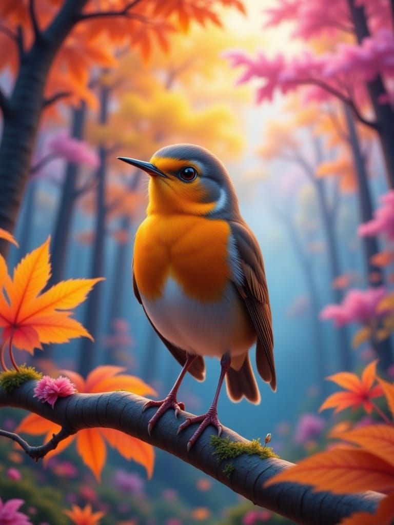 Colorful Robin in Whimsical Pop Art Comic Style