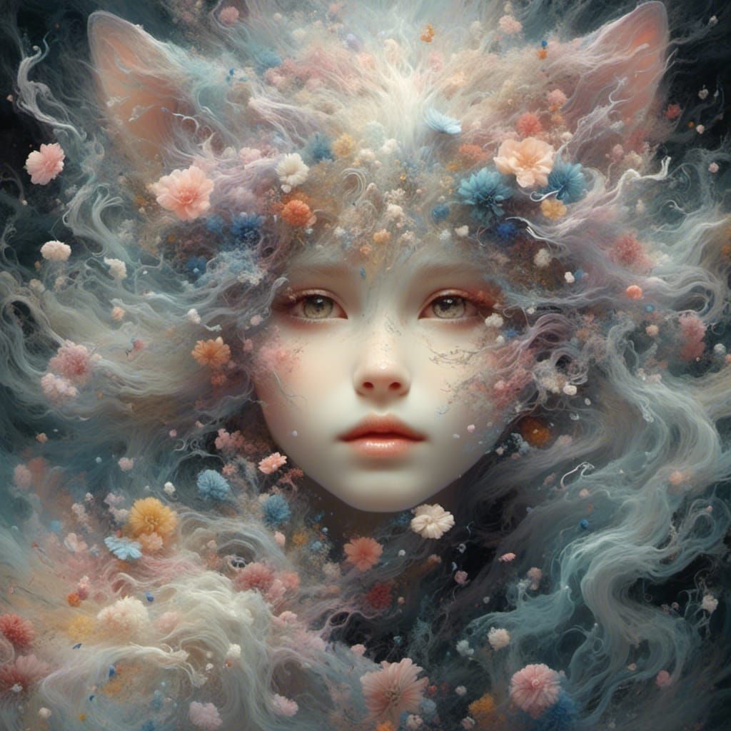 Elegant Woman with Kitten and Heterochromia