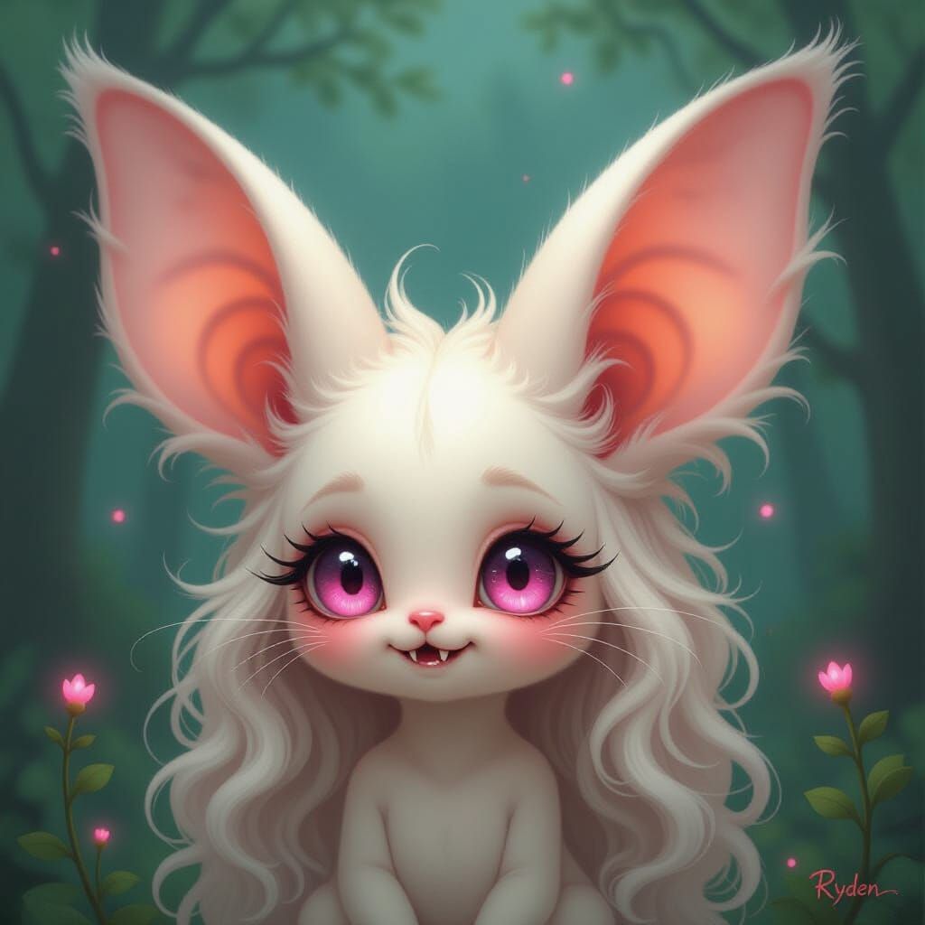 Magical Creature with Floppy Ears and Pink Eyes
