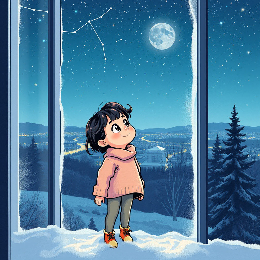Girl Gazing at Orion in Comic Book Style