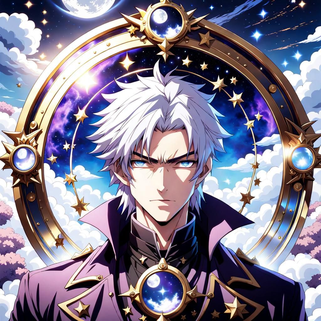 Anime Vampire Under Starry Sky with Moon