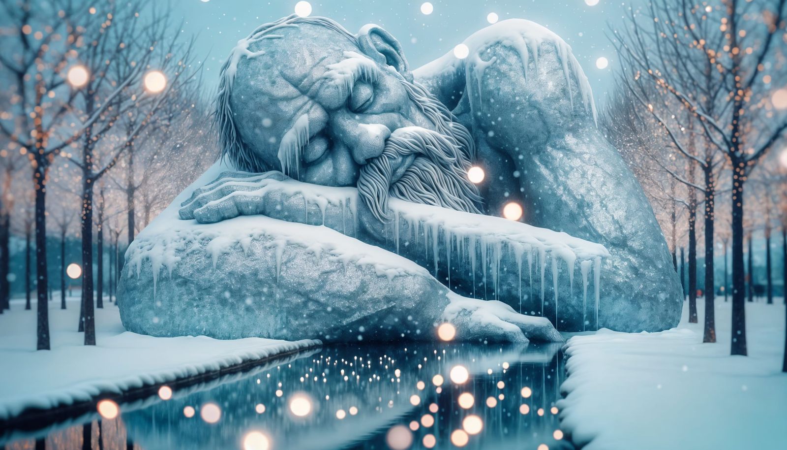 Glimmering Ice Giant Sleeps as Surreal Portrait