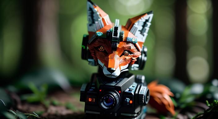 Biopunk Cyborg Forest with Fox and Goddess