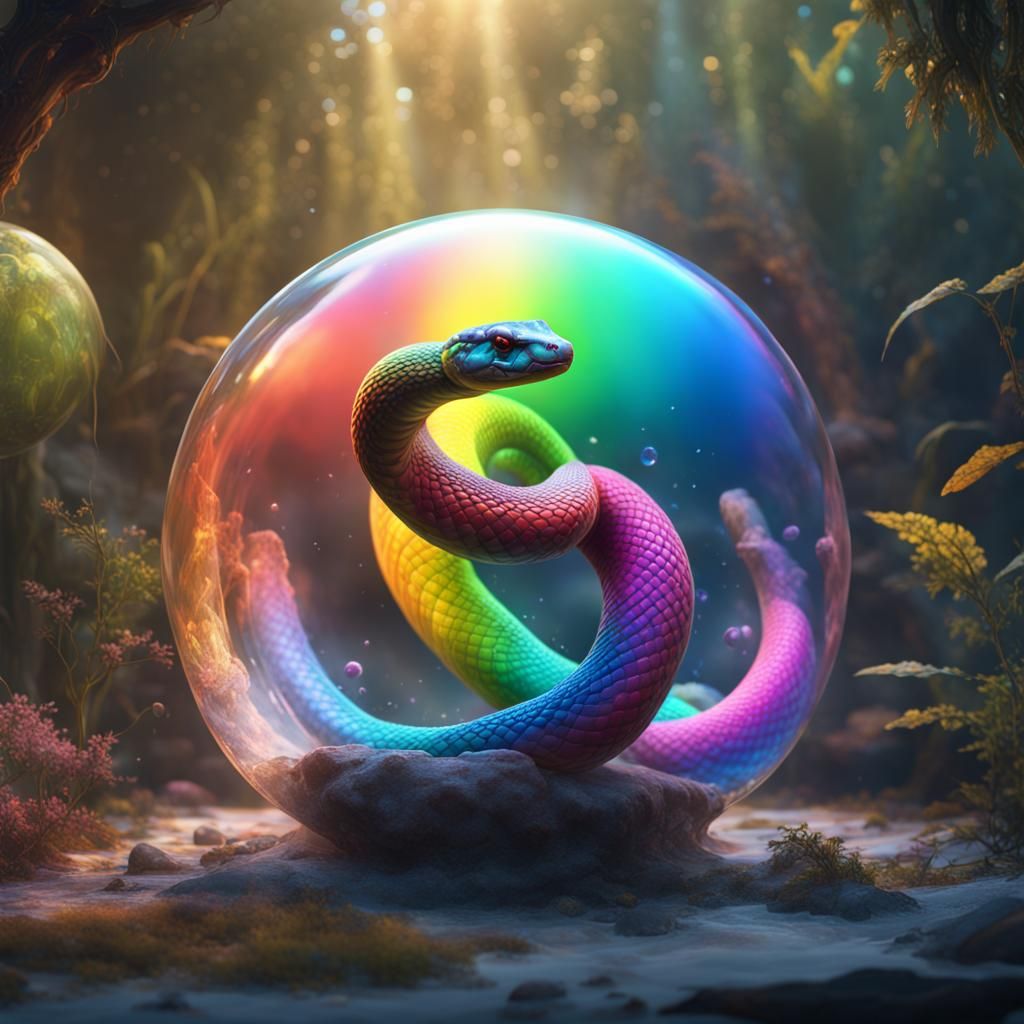 Rainbow Snake in a Bubble: Detailed Fantasy Art