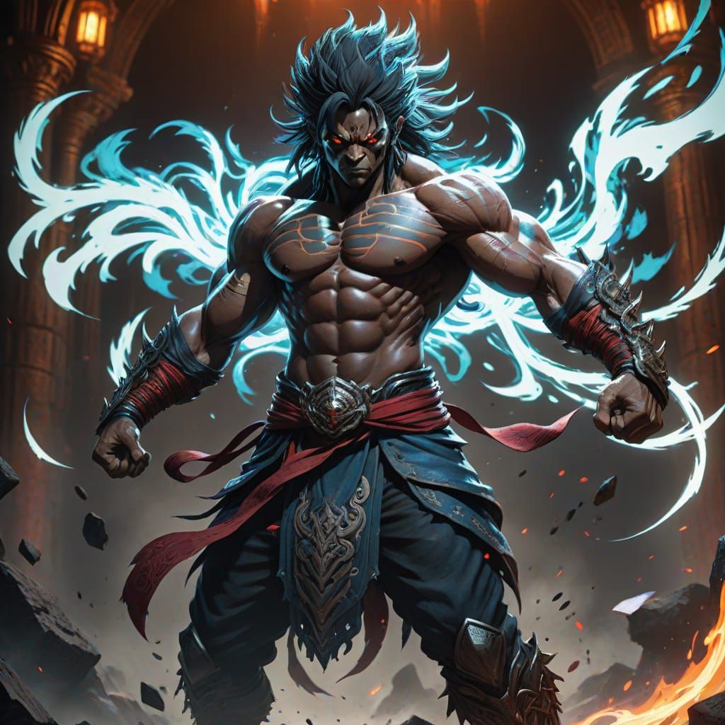 Mystical Warrior in Dark Fantasy Anime Style