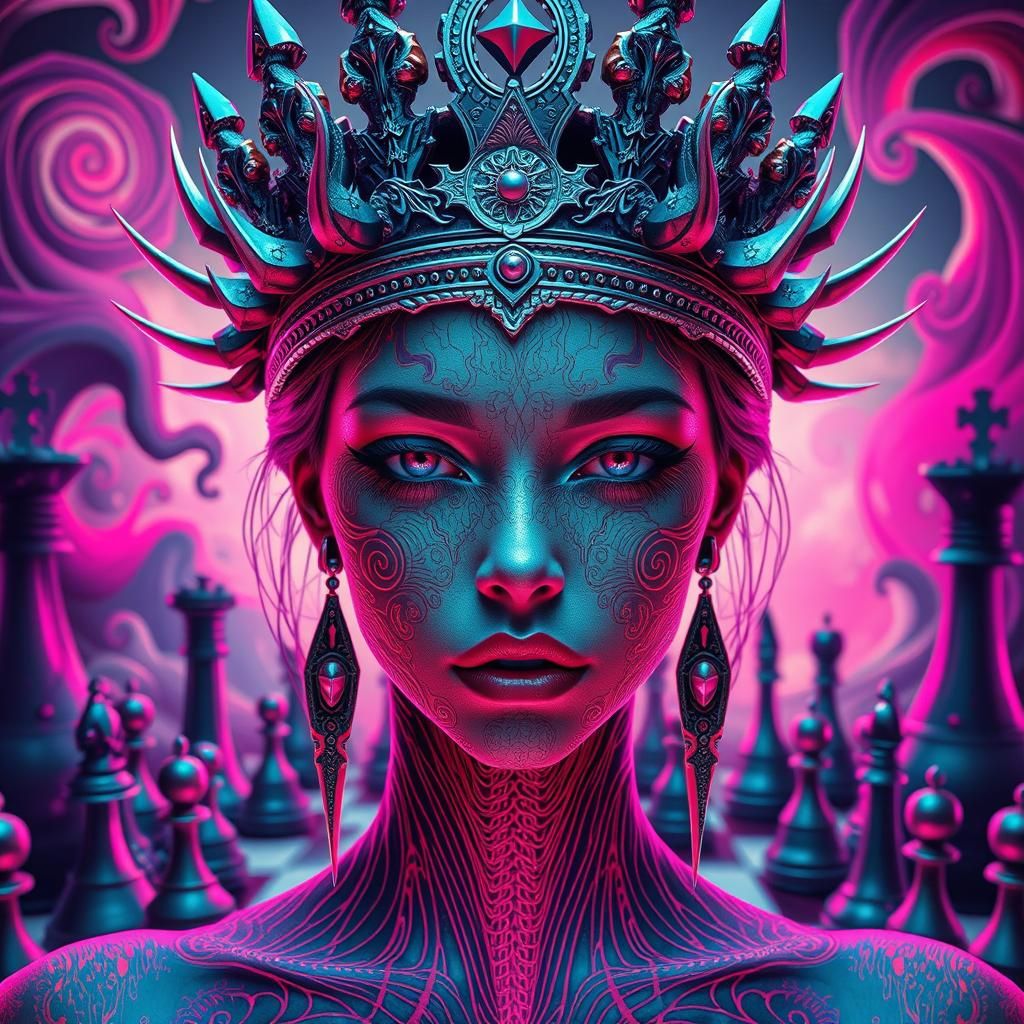 Glitchcore Queen of Blades in Psychedelic Wonderland