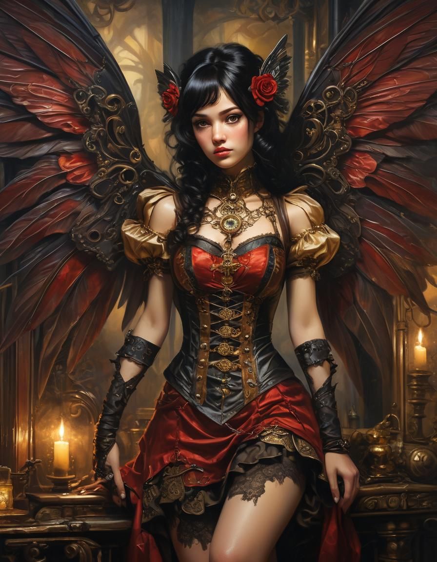 Steampunk Fairy in Victorian Room: Oil Painting