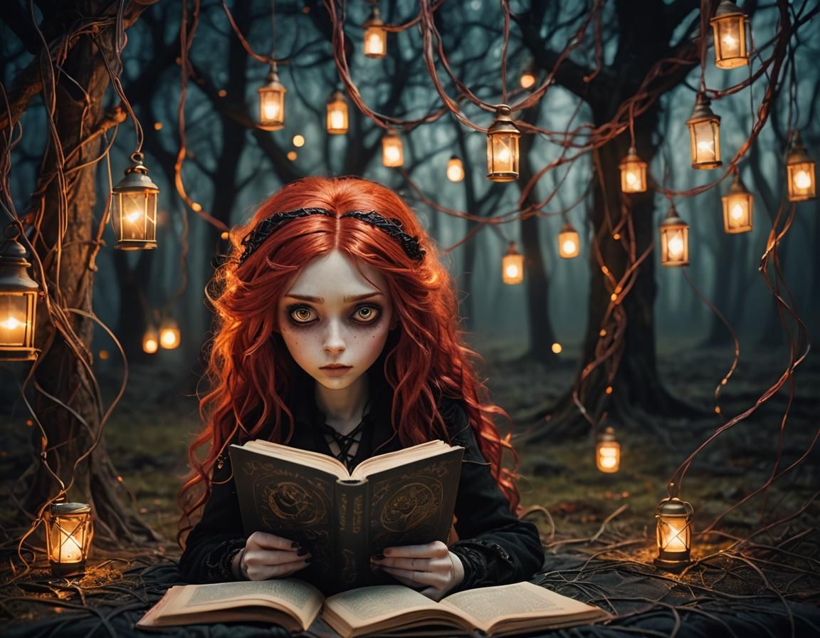 Romantic Fairytale Scene with Red-Haired Girl