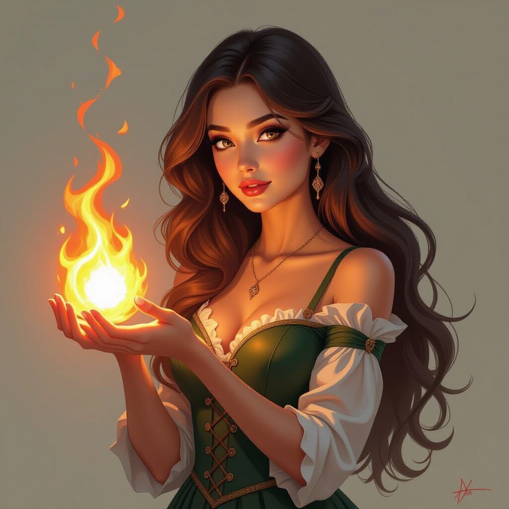 Stunning Woman Holds Vibrant Fireball in Dramatic Style