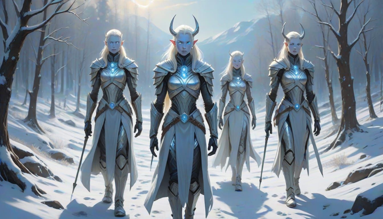 Agarthians in Snowy Landscape: Impressionistic Oil Painting