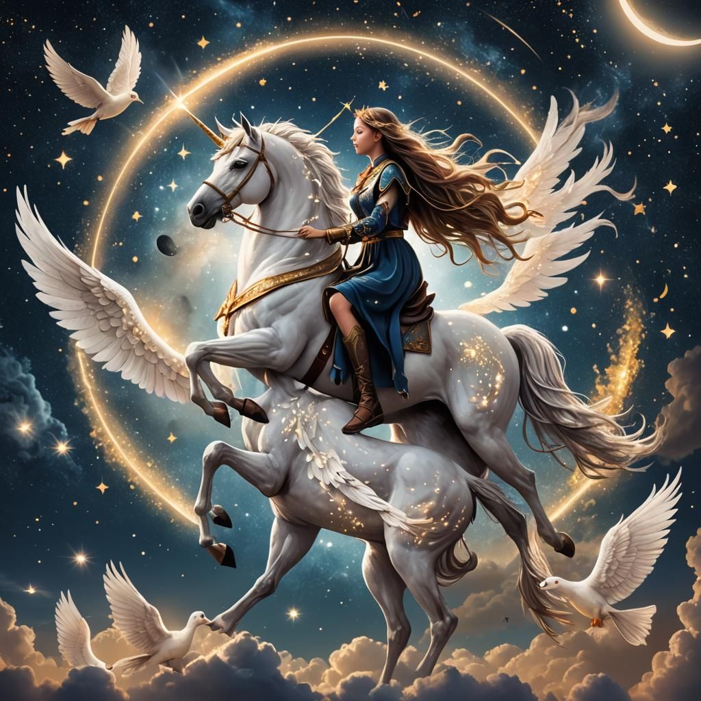 Magical Unicorn Pegasus Ride Through Orion Constellation