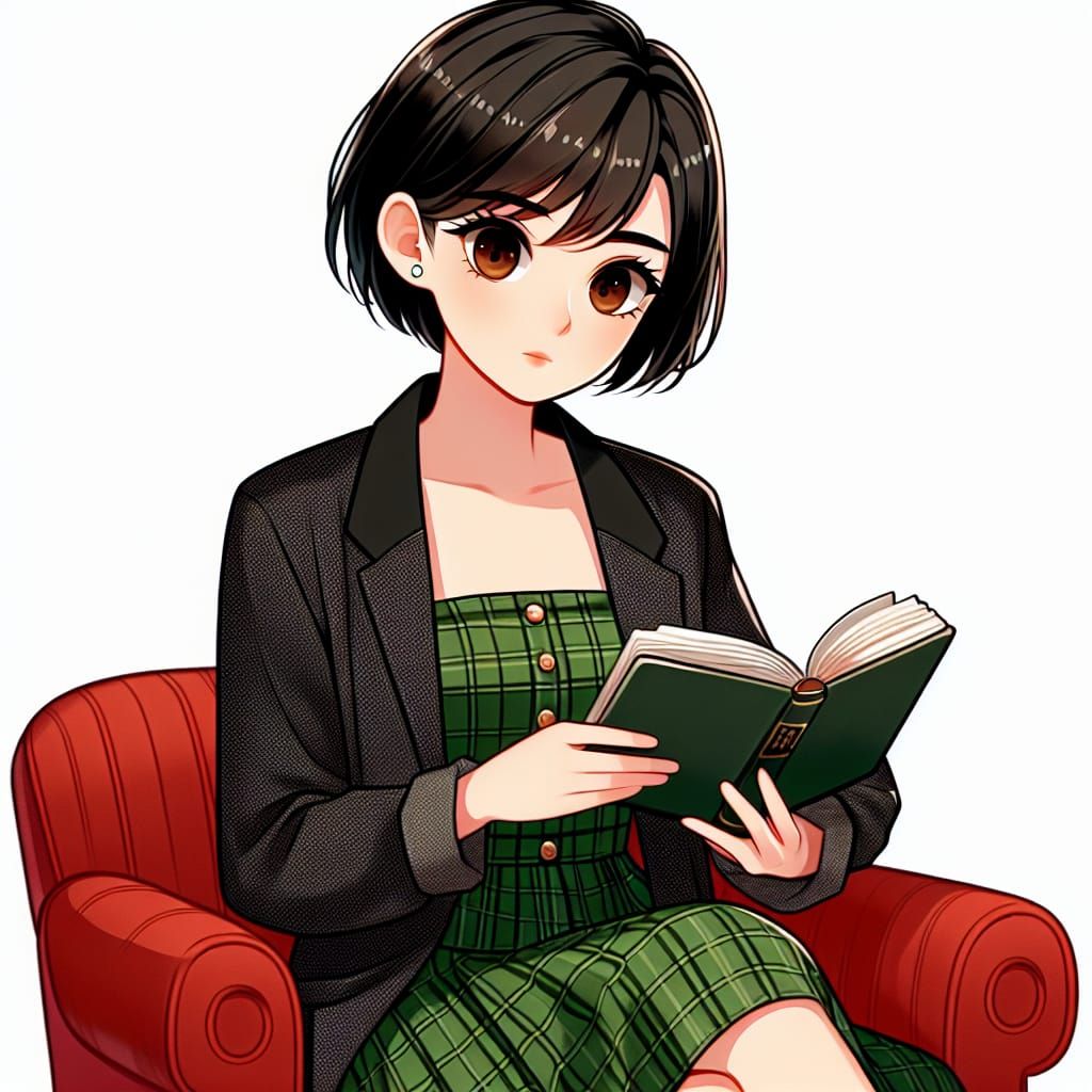 Thai Woman Reading a Book in Armchair