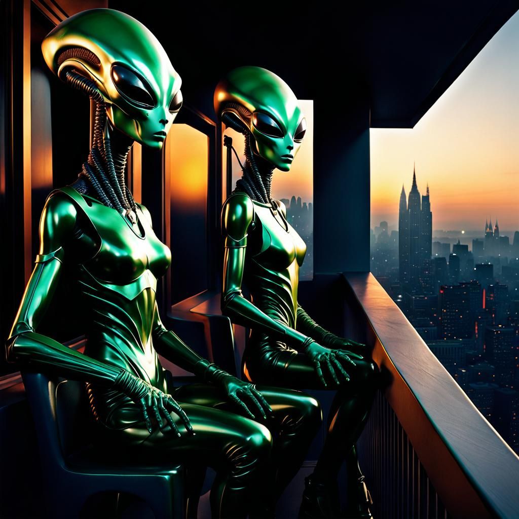 Hyperrealistic Alien Ladies Visit Earth For Coffee