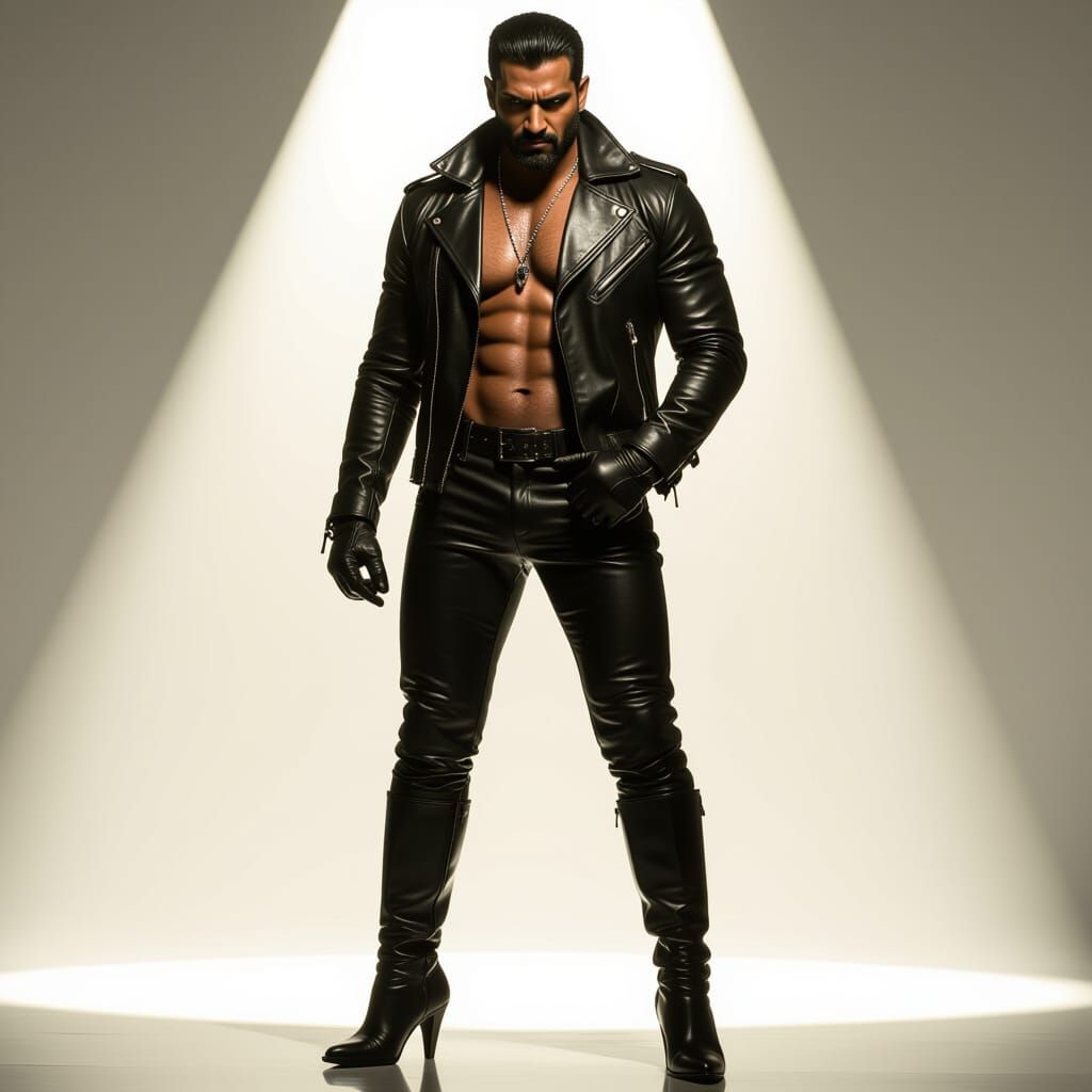 Imposing Indian Man in Leather, High Fashion Concept Art