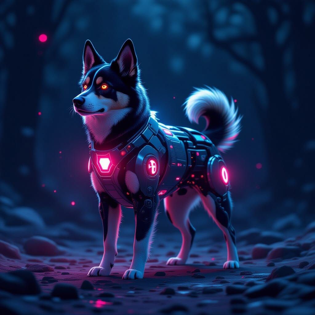 Metallic Plutonium Dog in Futuristic Style