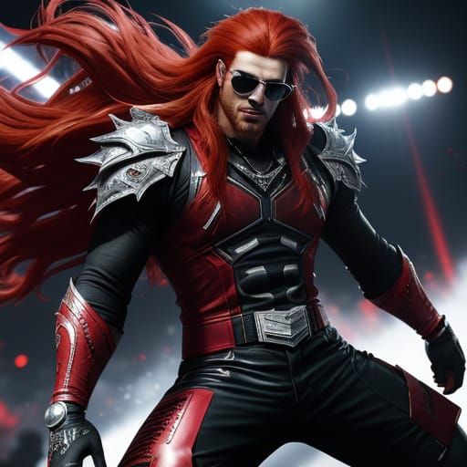 Surreal Demonic Wrestler in Hyper-Realistic Red Leather Outf...